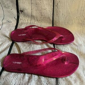 Old Navy Women’s Barbie Pink Glitter Swim Sandals Flip Flops Pool Shoes‎ Size 8